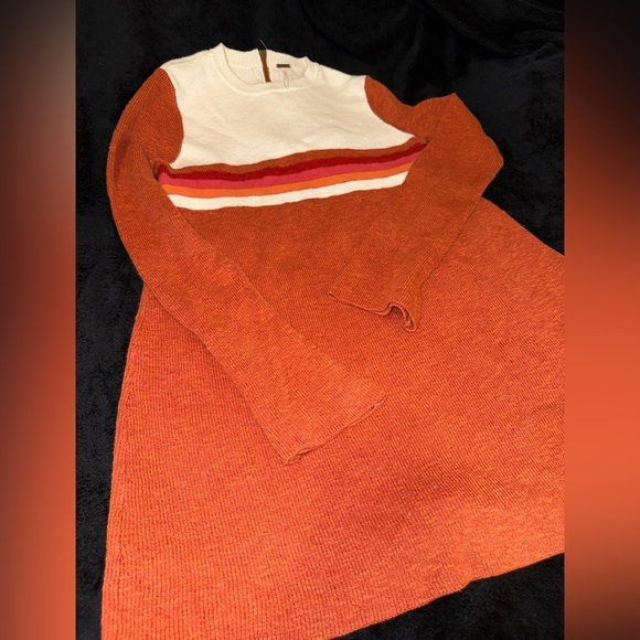 Free People Womens Colorblock Sweater Dress Orange Size medium Preloved - Picture 5 of 14